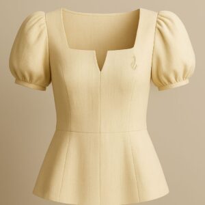 Blusa Elegante Amarela com Decote Quadrado e Manga Bufante
