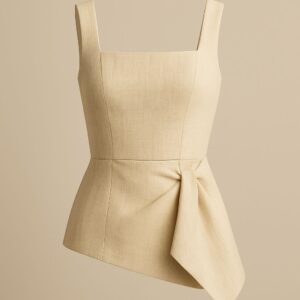 Blusa Peplum Assimétrica com Detalhe Frontal Bege